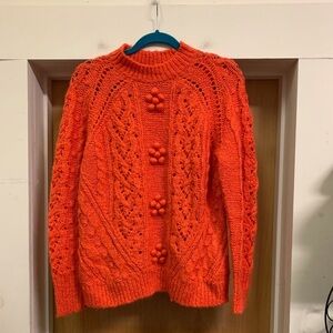 J. Crew Blood Orange Knit Popcorn Flower Sweater Size- Small Romantic Vintage